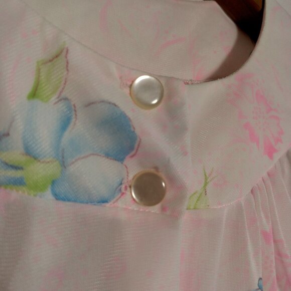 Vintage Nightgown L Semi Sheer Button Collar Pink Blue Floral Granny Grannycore - Picture 14 of 16